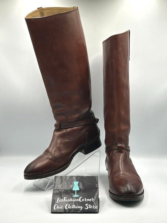 Frye Shoes - Frye Women's Brown Leather Lindsay Plate Knee-High Riding Boots Size 7.5 3282